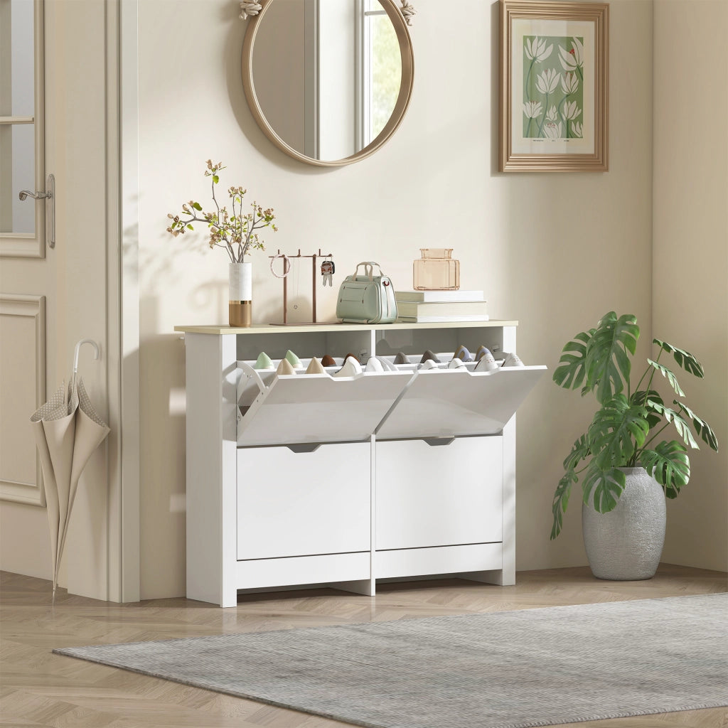 Scarpiera con cassetti e ripiani ¨C zephmum ¨C 105x26x80 bianco e rovere