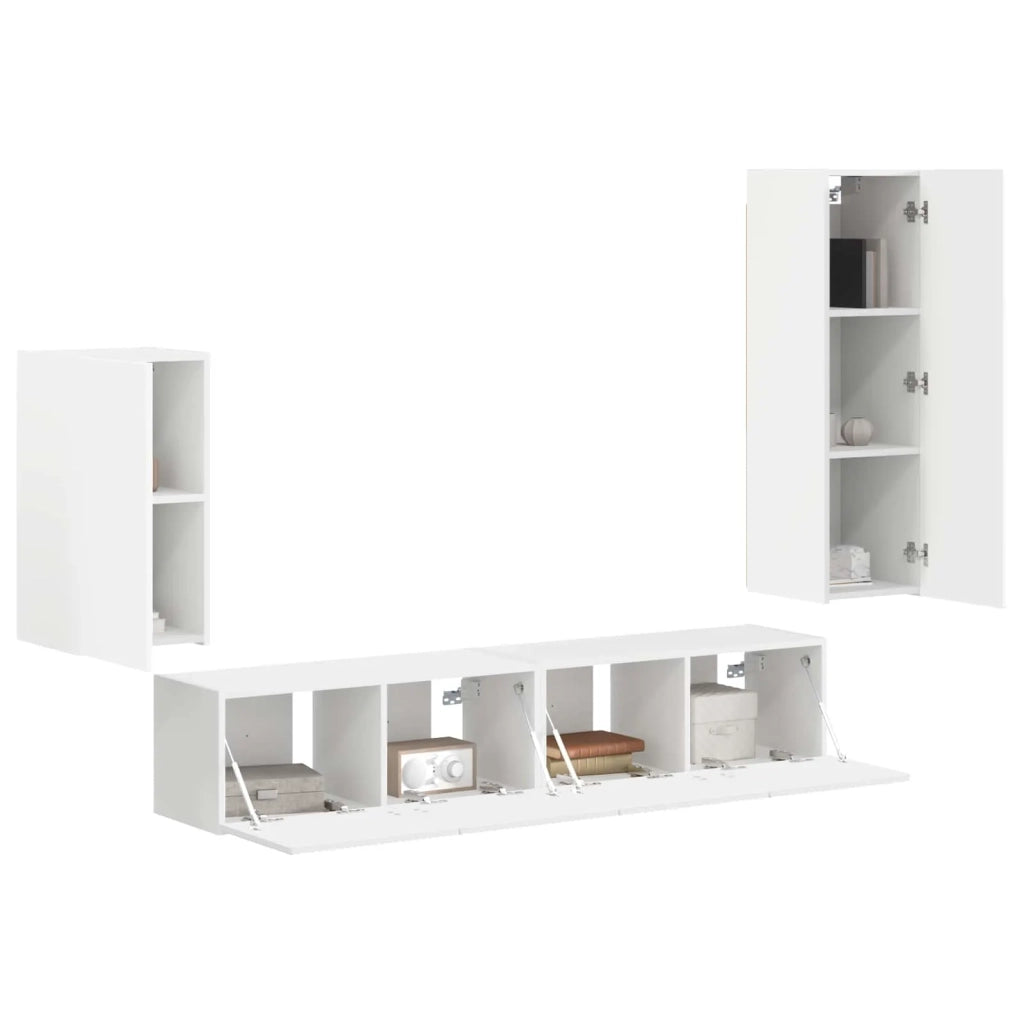 Set mobile TV Montaggio a parete 4 pcs Bianco Legno multistrato 3409006