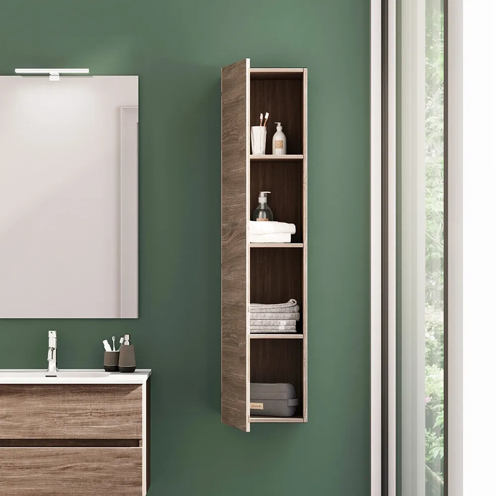 Colonna bagno sospesa altezza 140 cm rovere scuro reversibile | Yili