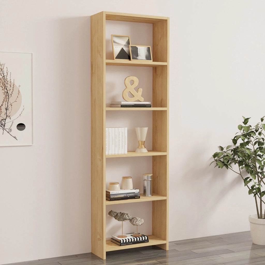 Biblioteca Paupisi, Libreria 5 Ripiani, 50x20x160h cm Marrone Rovere