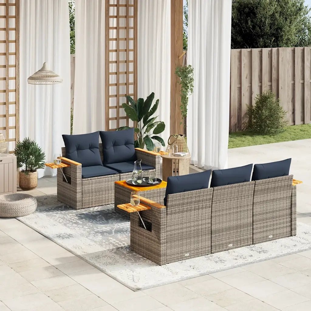 Set Divani da Giardino 6 pz con Cuscini Grigio in Polyrattan 3226628