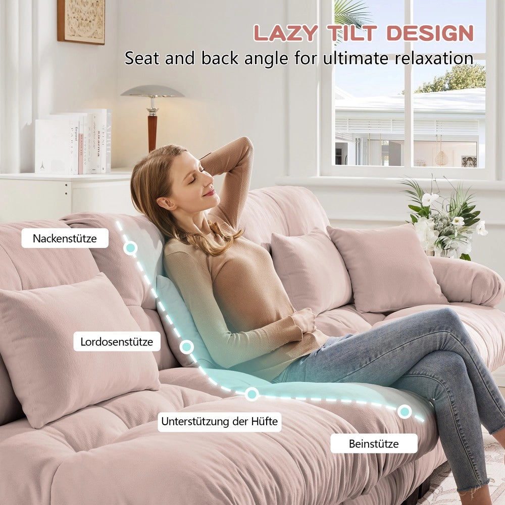 Divano letto angolare 4 posti ¨C Minimal ¨C Rosa in tessuto chenille