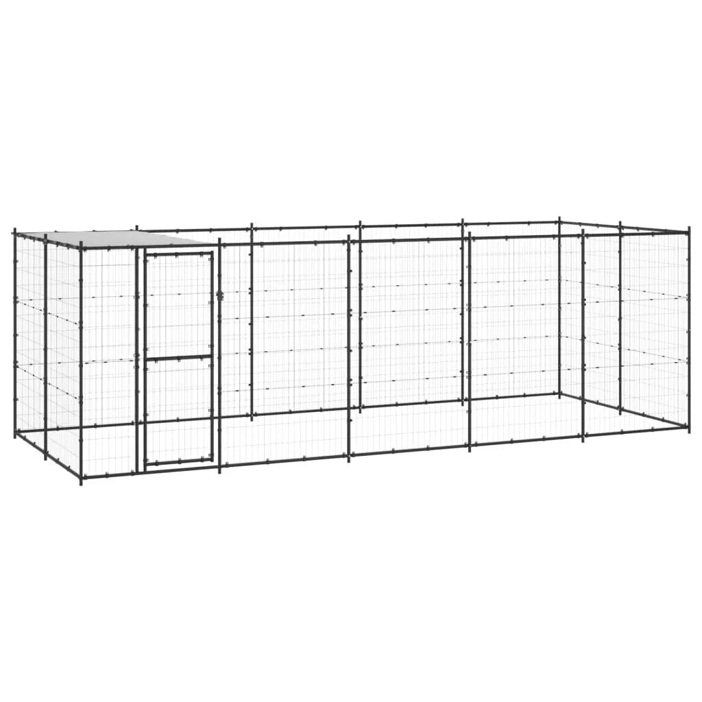 Recinto per animali da esterno per cani esterno in acciaio con tetto 12,1 m² 02_0000390