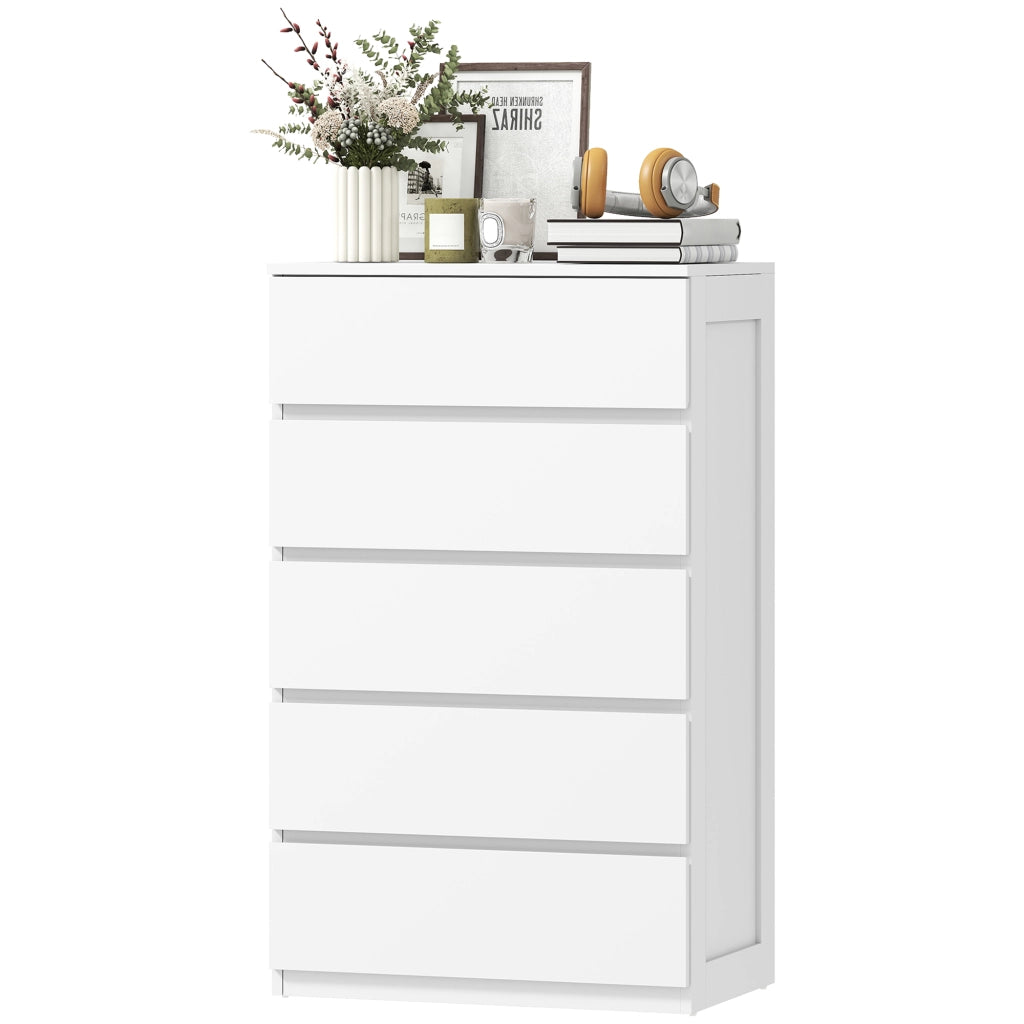 Cassettiera 5 Cassetti Design Moderno Senza Maniglie ¨C Zephmum ¨C Bianco 100x60x39 cm