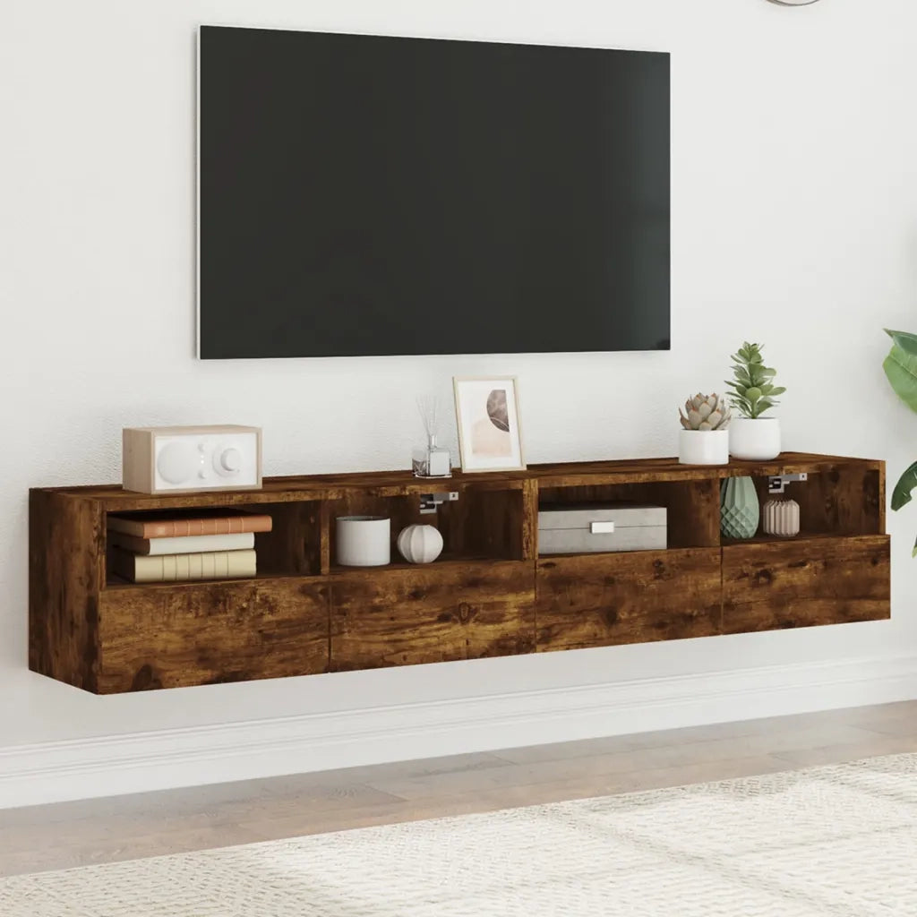 Mobili TV a Muro 2 pz | Armadietto TV | Mobile Porta TV Rovere Fumo 80x30x30 cm Legno Multistrato