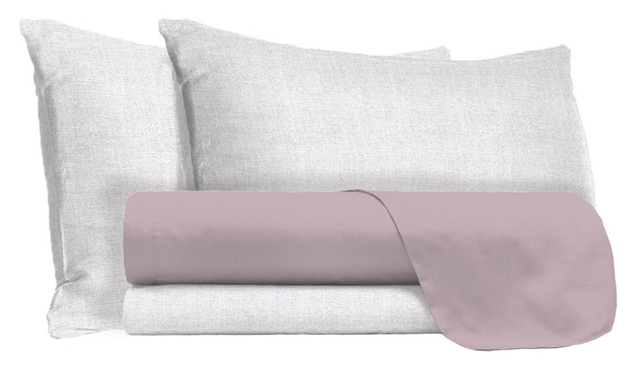 Set Lenzuola 1 Piazza e Mezzo Sopra Sotto e Federe in Cotone Rosa Antico