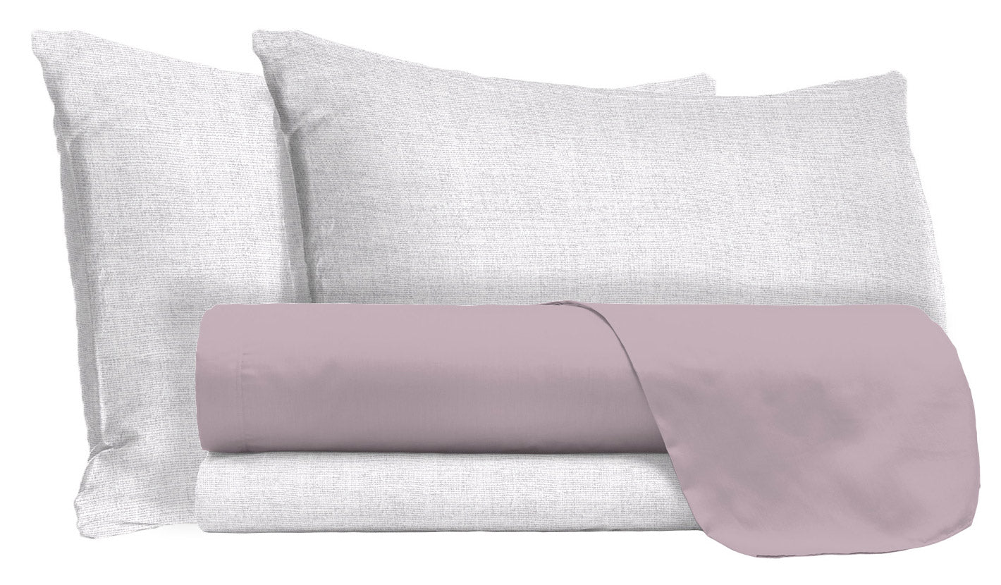 Set Lenzuola Singolo Sopra Sotto e Federe in Cotone Rosa Antico