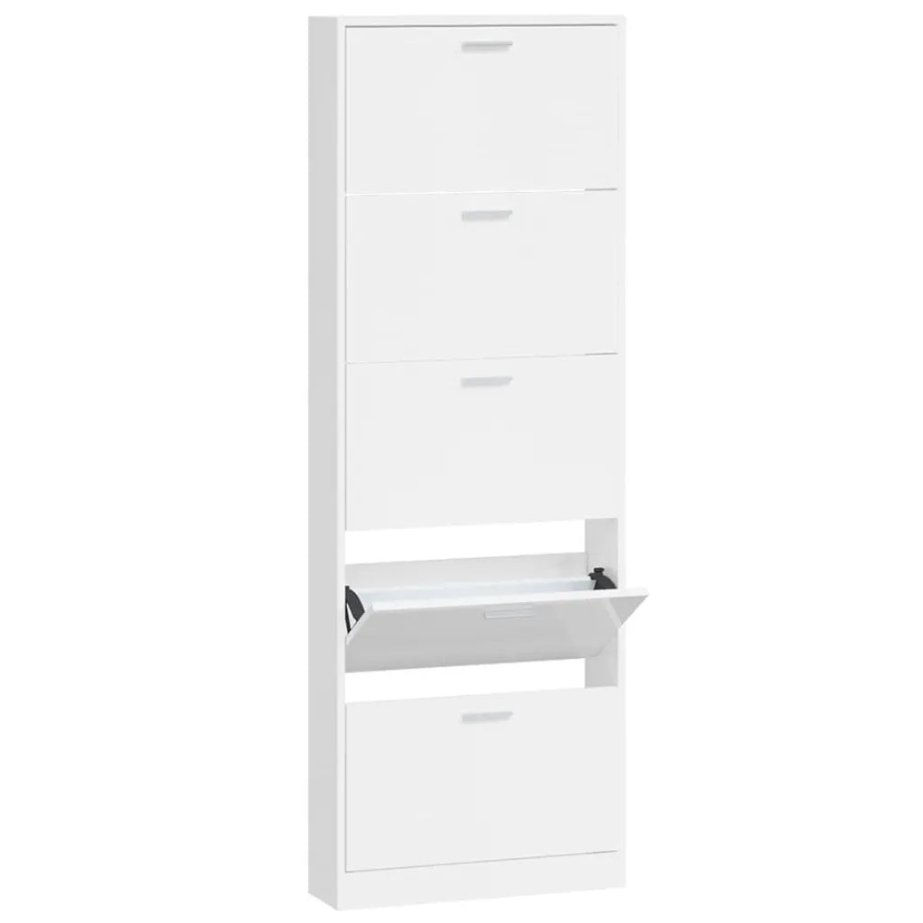 Scarpiera-Scaffale per scarpe Bianco Lucido 59x17x169 cm in Legno Multistrato