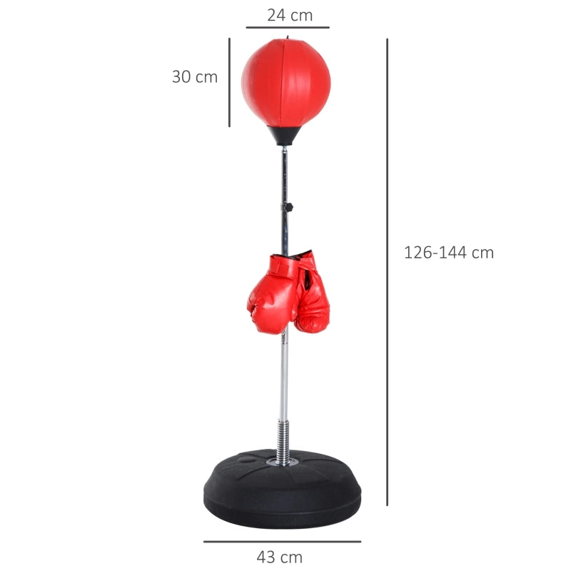 Set da boxe con sacco da boxe, altezza regolabile, guantoni inclusi, 126-144 cm, rosso