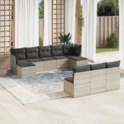 Set Divano Giardino 10 pz con Cuscini Grigio Chiaro Polyrattan