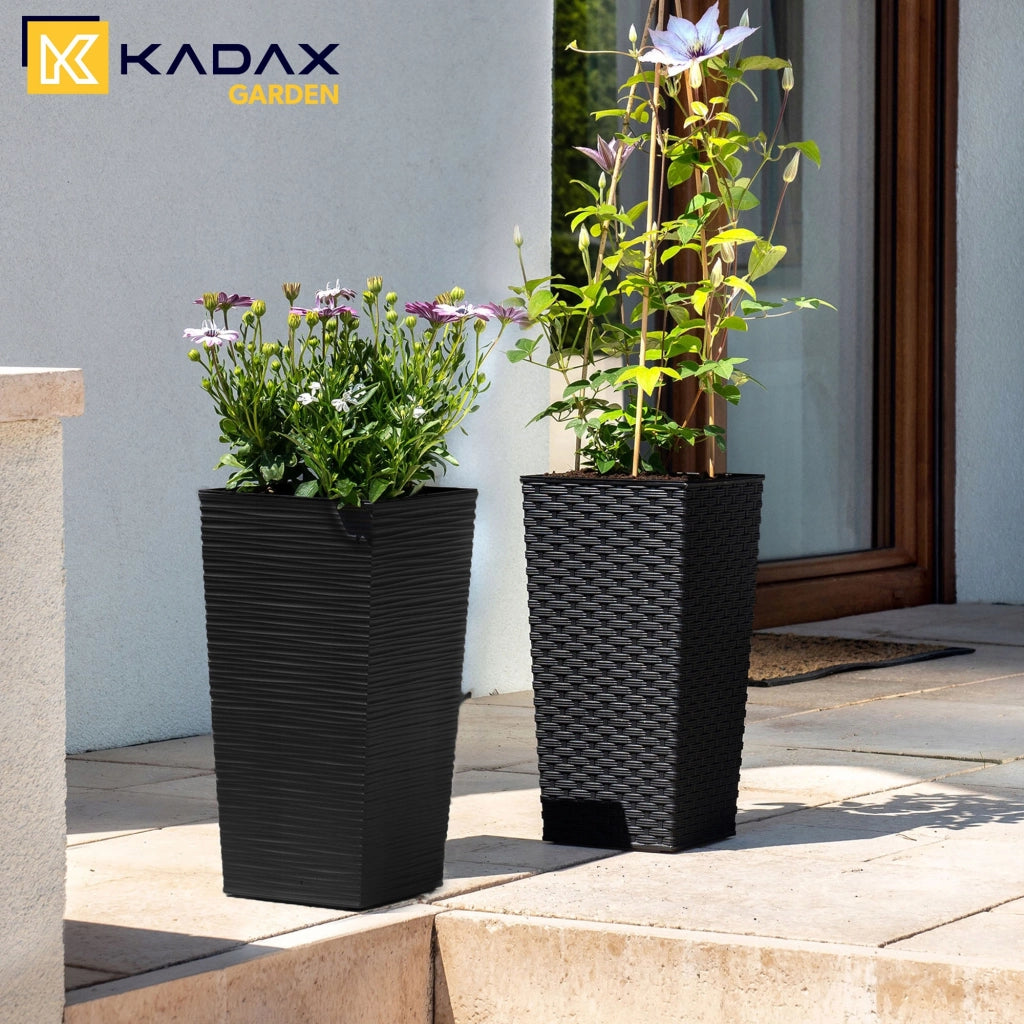Set di 3 vasi da fiori KADAX, vasi da giardino + inserti, alti e grandi, neri, 57+68+75 cm