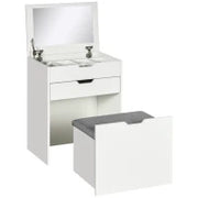 Toeletta da Camera con Specchiera, Cassetto e Sgabello Abbinato in Legno, Bianco