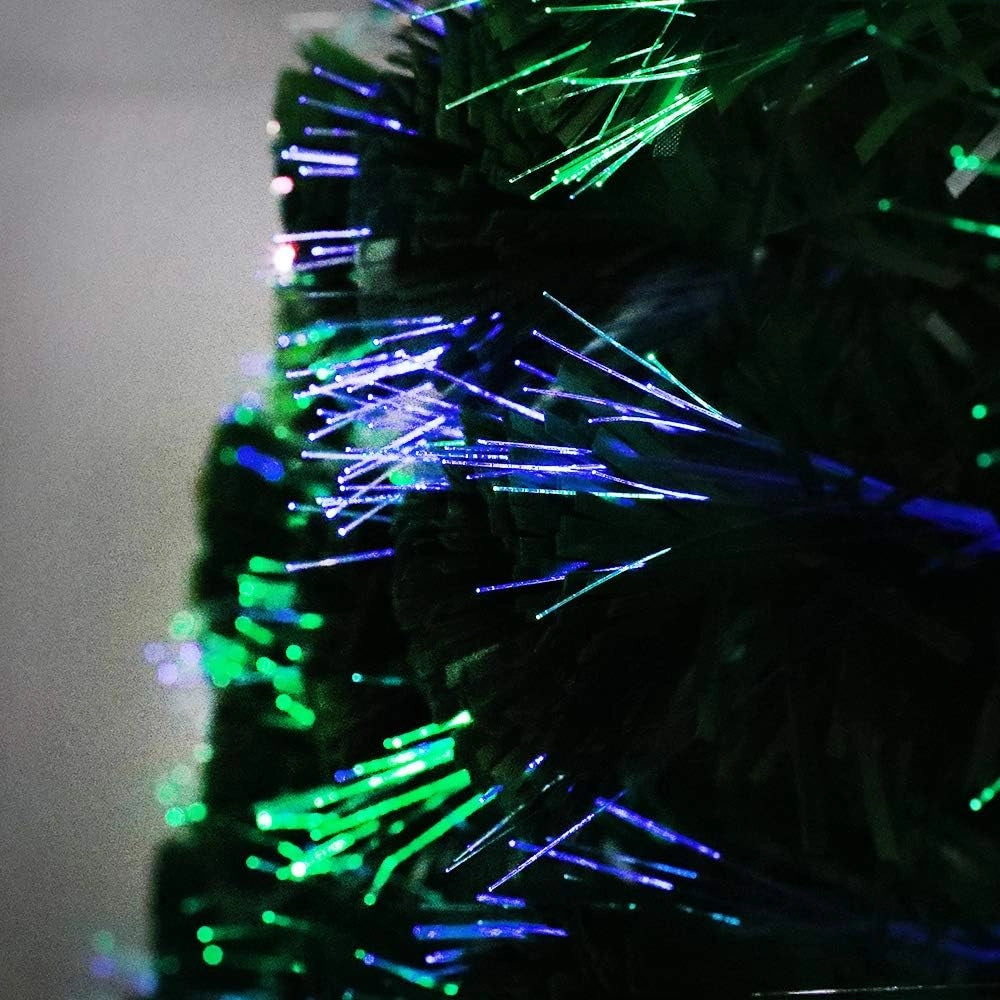 Albero di Natale artificiale 210 cm, albero di Natale artificiale con fiocco di neve e punta a stella, albero di Natale in fibra di vetro colorato, cambio colore automatico