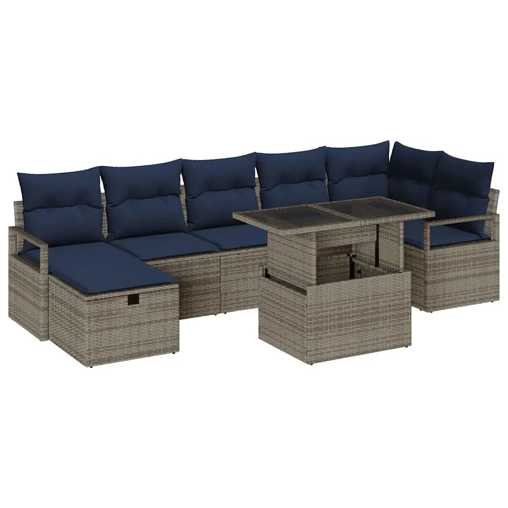 Set Divano da Giardino con cuscino 8 pcs Grigio Poly Rattan