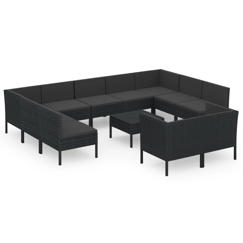 Set Divani da Giardino 12 pz con Cuscini in Polyrattan Nero cod mxl 38509
