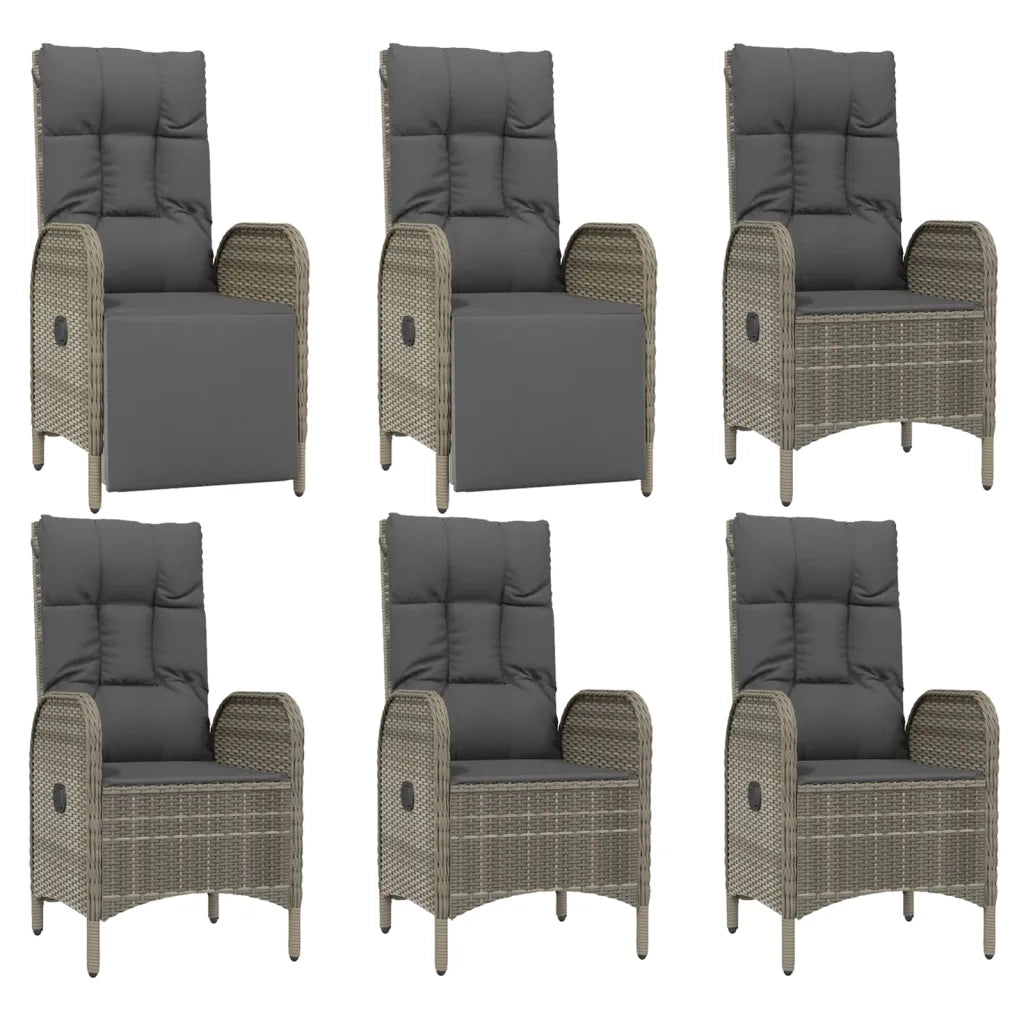 Set da Pranzo da Giardino 7 pz con Cuscini in Polyrattan Grigio