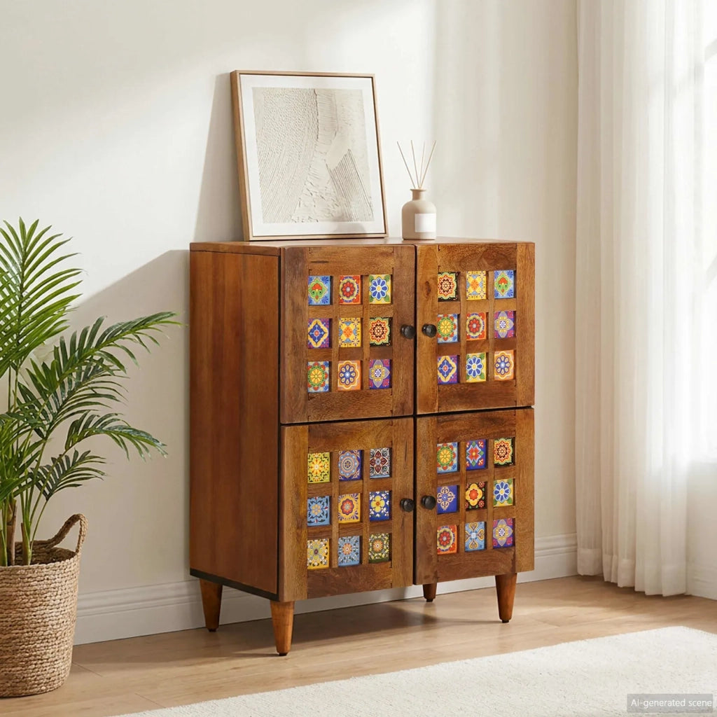 Credenza con porta Noce 60 x 33 x 75 cm Legno di mango massello