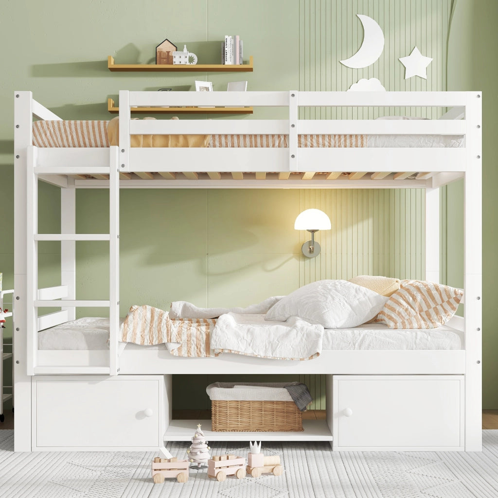LETTO A CASTELLO 90x200 cm Bianco in Legno massello e MDF divisibile