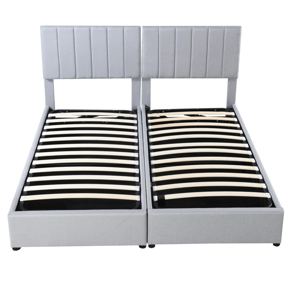 Letto matrimoniale imbottito 180x200 cm con contenitore idraulico; trasformabile in due letti singoli; grigio