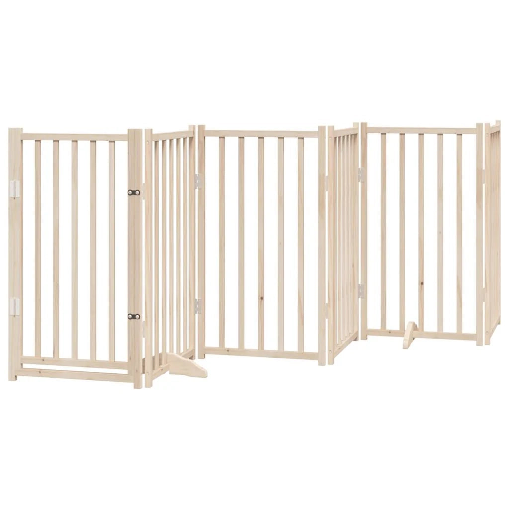 Cancelletto di sicurezza per cani con porta pieghevole 9 pannelli in legno di pioppo marrone 02_0023341