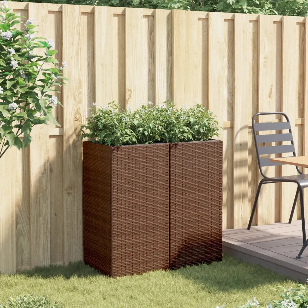 2 pz Fioriere | Cassetta per fiori | Vaso da Giardino Marrone 40x40x80 cm in Polyrattan
