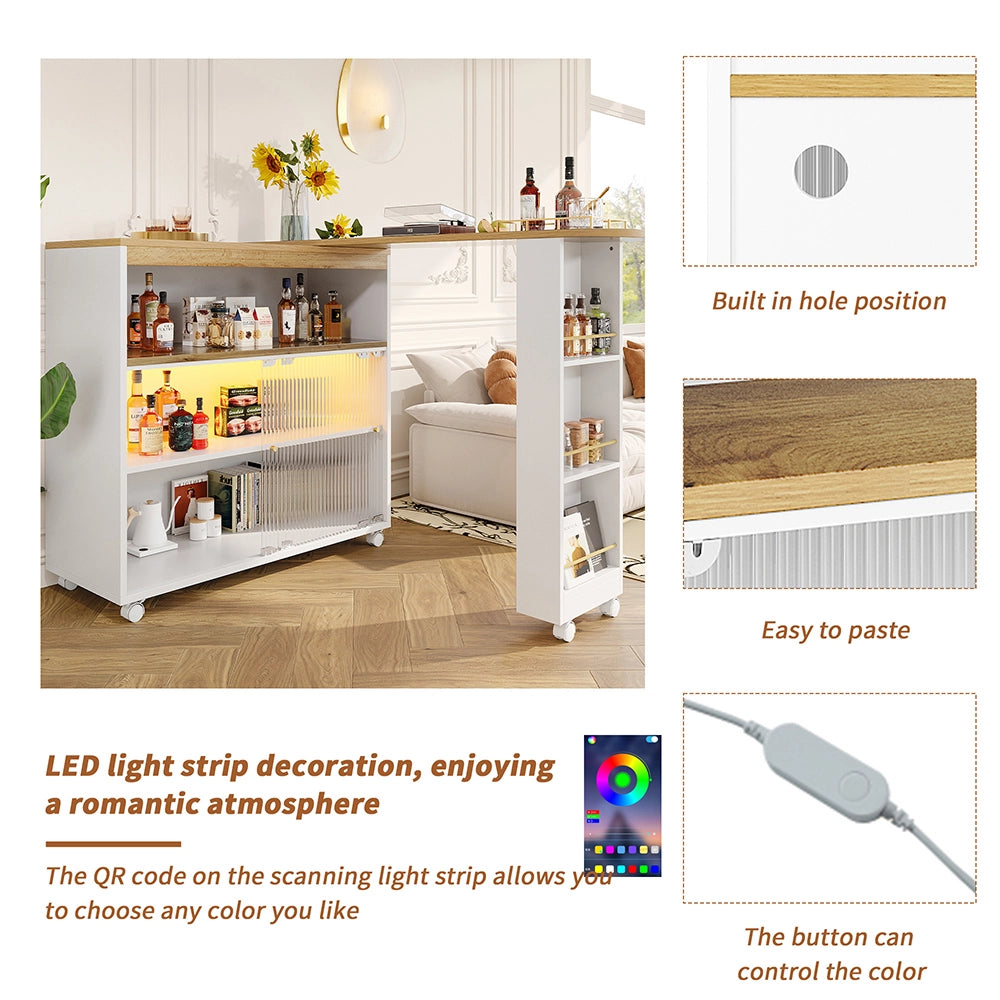 Buffet bar estensibile con LED - Xylo - Bianco con ripiani
