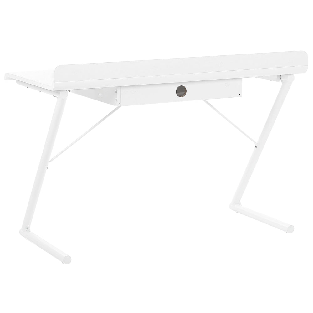 Scrivania da ufficio in MDF bianco e legno chiaro 120 x 60 cm con 1 cassetto gambe in metallo design scandinavo