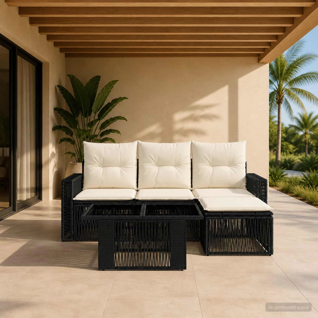 Set Divano da Giardino 5 pz Nero e Bianco Crema polyrattan 3436780