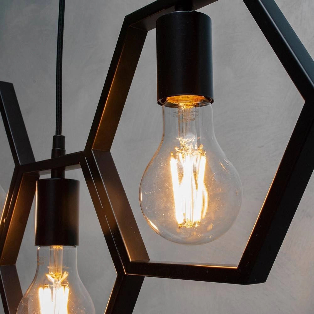 Trade Shop - Lampadario Sospensione Geometrico Esagonale E27 Industriale Nero Vintage Lp-89n -