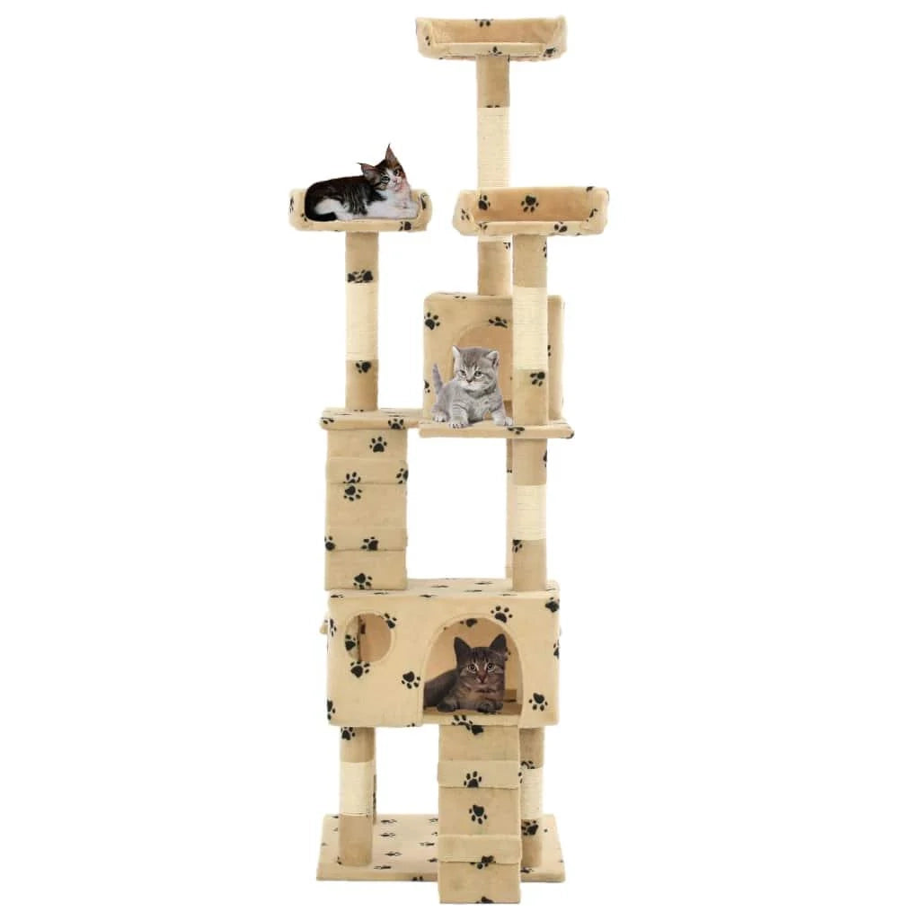 Tiragraffi albero per gatti cuccia per gatti peluche in sisal 170 cm beige con motivo a impronta di zampa 3702077