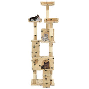 Tiragraffi albero per gatti cuccia per gatti peluche in sisal 170 cm beige con motivo a impronta di zampa 3702077