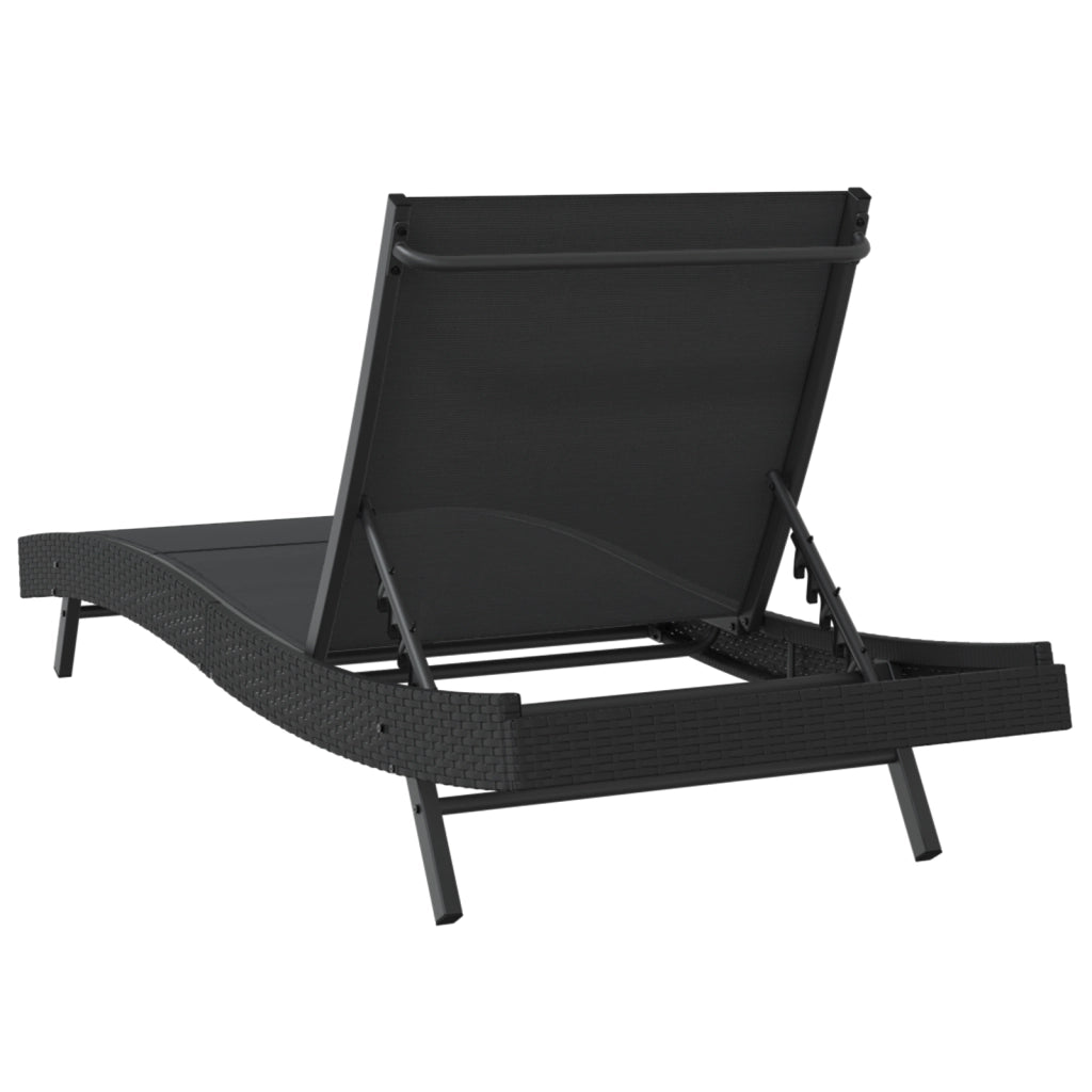 Lettino prendisole nero in polyrattan e Textilene