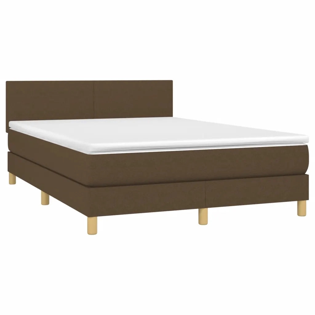 Letto a Molle Materasso e LED Marrone Scuro 140x200 cm Tessuto 3133560