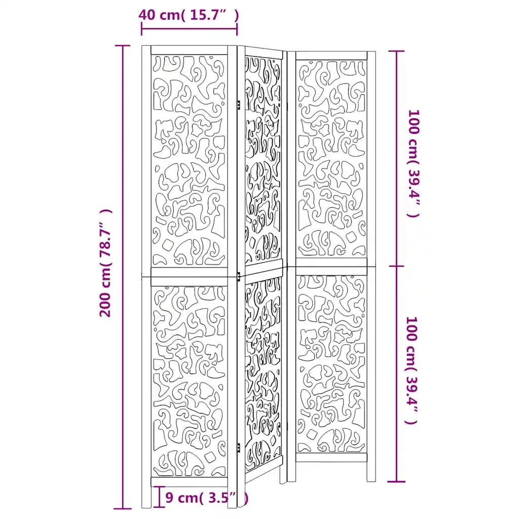 Divisorio Ambienti | Divider per stanze | Paravento 3Pannelli Bianco Legno Massello di Paulownia