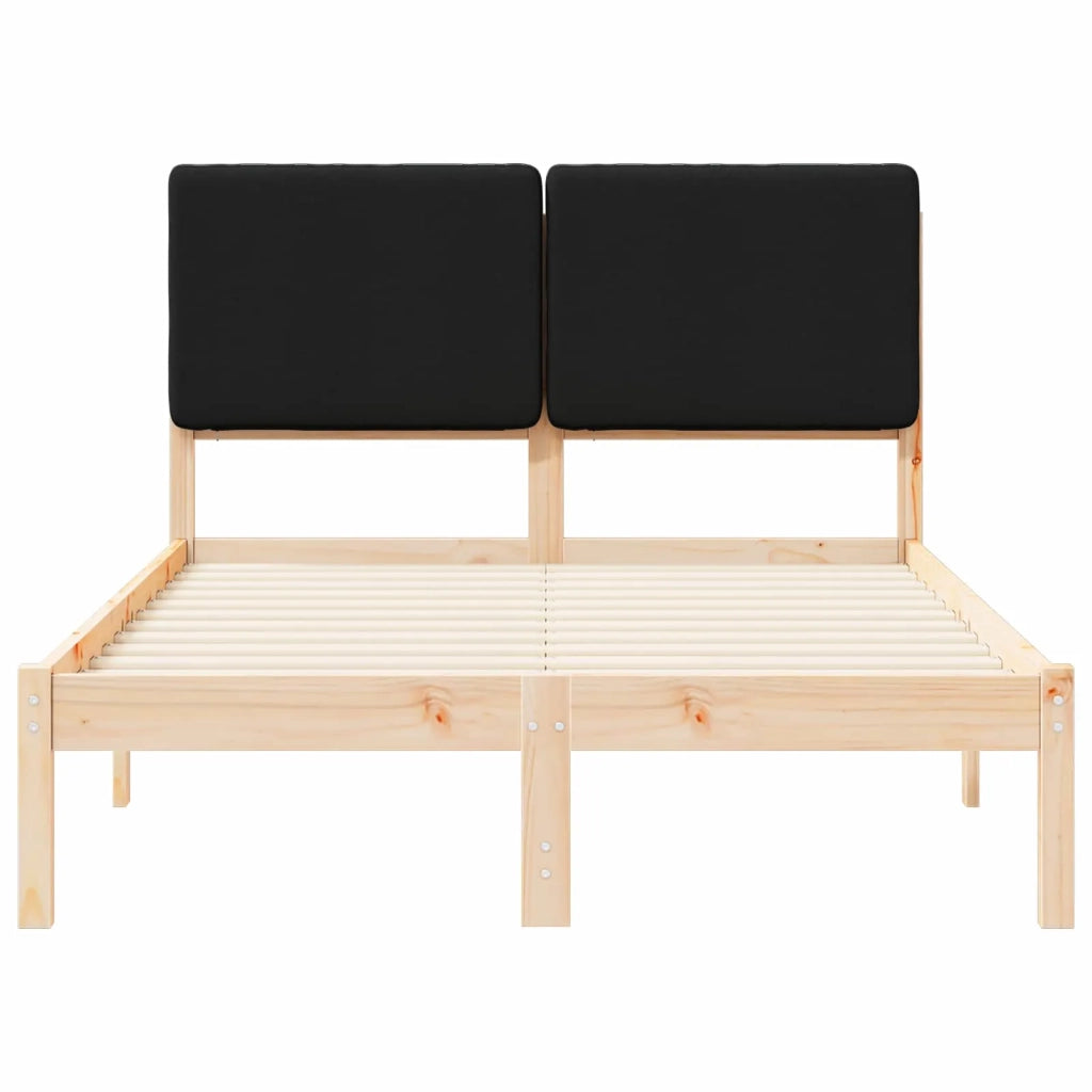 Letto con Testiera Rivestita Nero 135 x 190 cm Pino massello