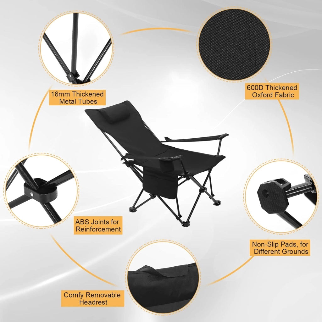Sedia Pieghevole Campeggio, Set di 2, Sedie Richiudibili Sedia da Pesca Leggera e Portatile, Max Portata 150 kg Nero
