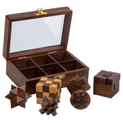 Set 6 puzzle scatola legno marrone 17.5x12x6h cm