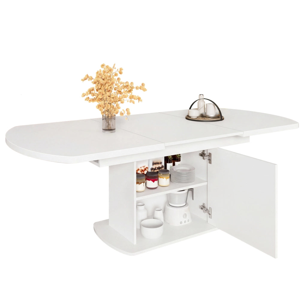 Tavolo da pranzo allungabile con vano contenitore 140/200 x 80 x 75 cm; bianco e argento