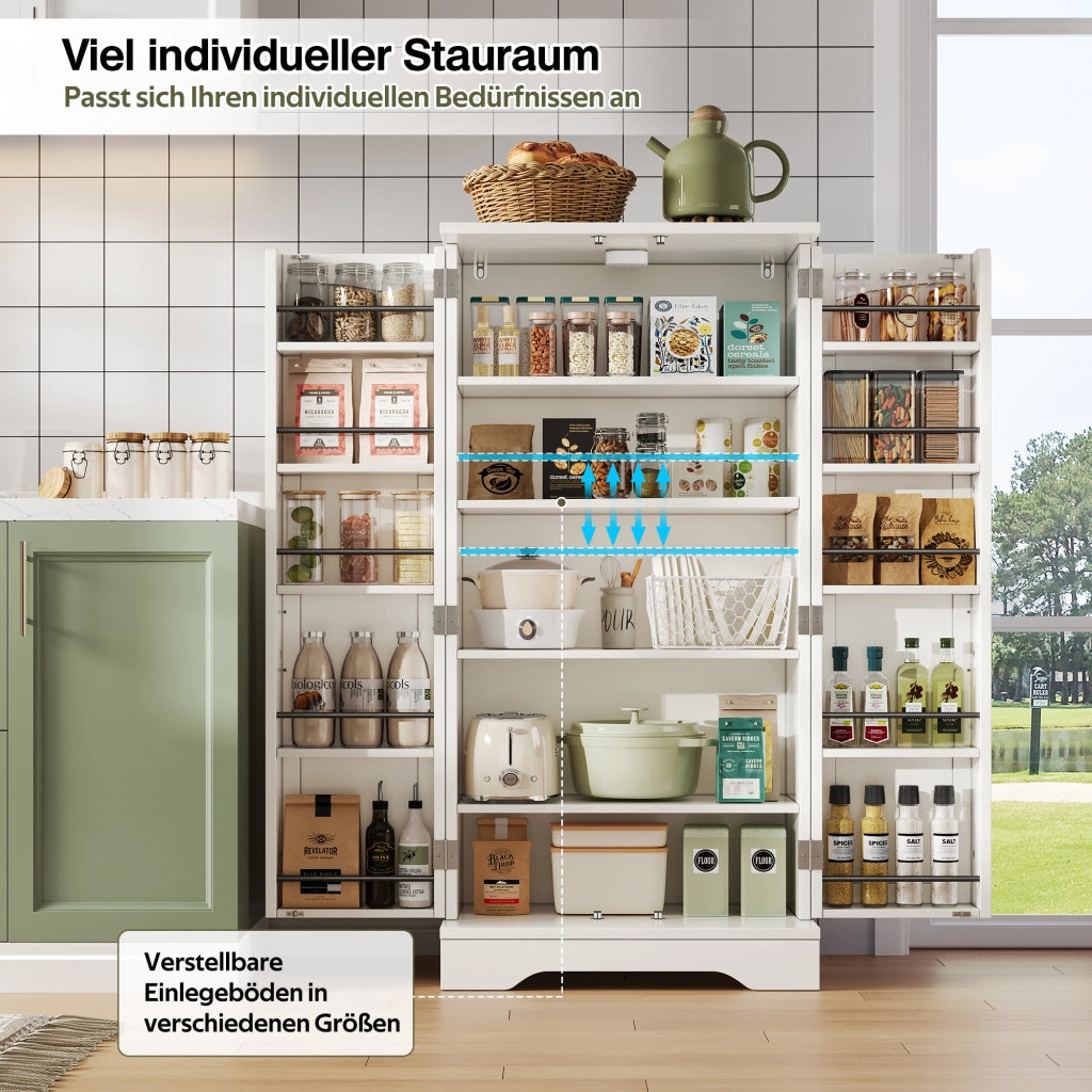 Mobile contenitore freestanding con LED, 2 ante e ripiano regolabile in MDF bianco per cucina e soggiorno 120 × 60 × 40 cm