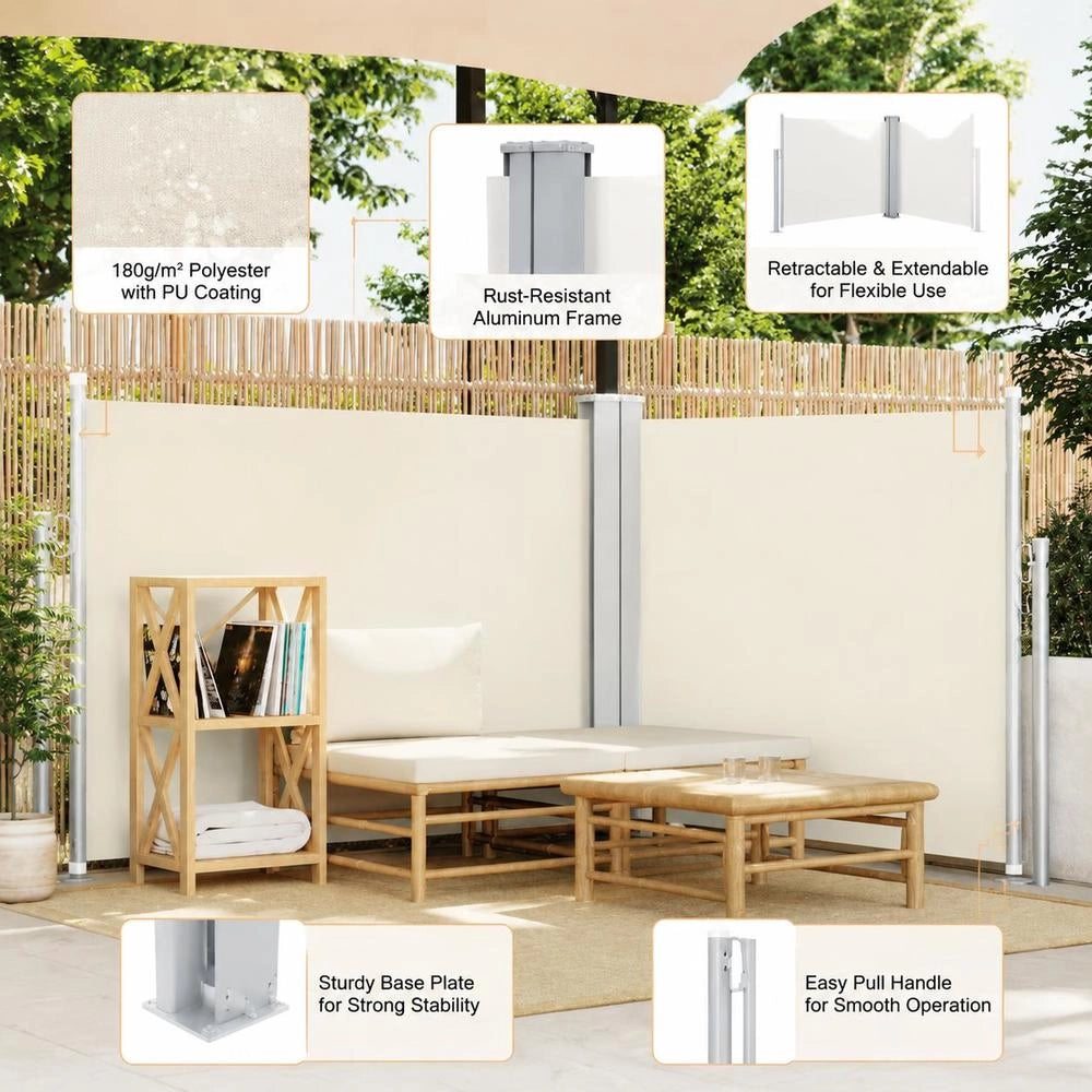 Extendable Side Awning, Cream White, 100 X 600 Cm