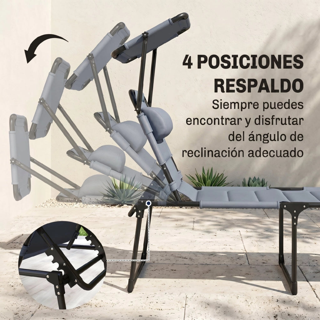 Chaise Longue da Giardino con Tettoia Regolabile ¨C zephmum ¨C Grigio 70x200x45 cm
