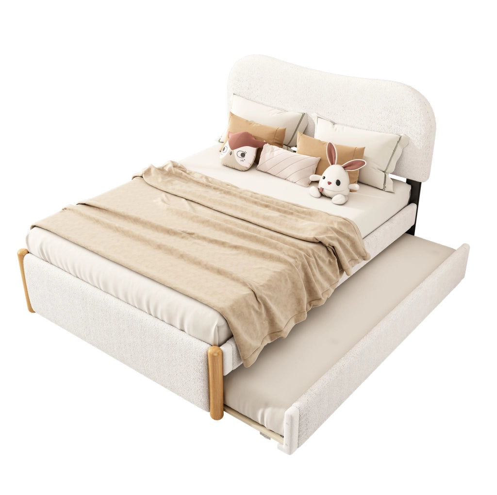 Letto 140x200 cm con letto estraibile; design minimalista; plush bianco