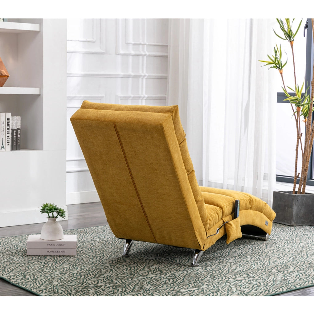 Chaise longue massaggiante fissa in lino giallo senape
