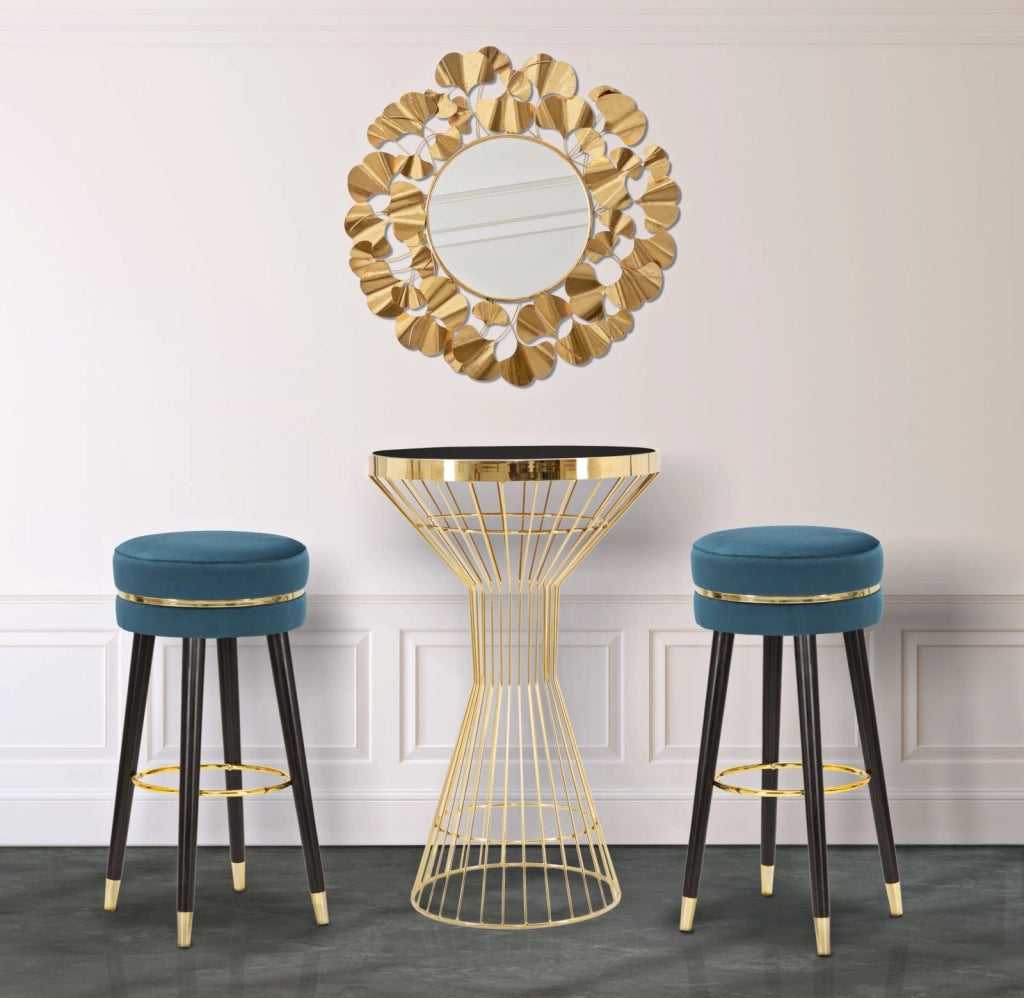 Sgabello Bar Paris Oro Ø 35x74 cm in Legno e Poliestere