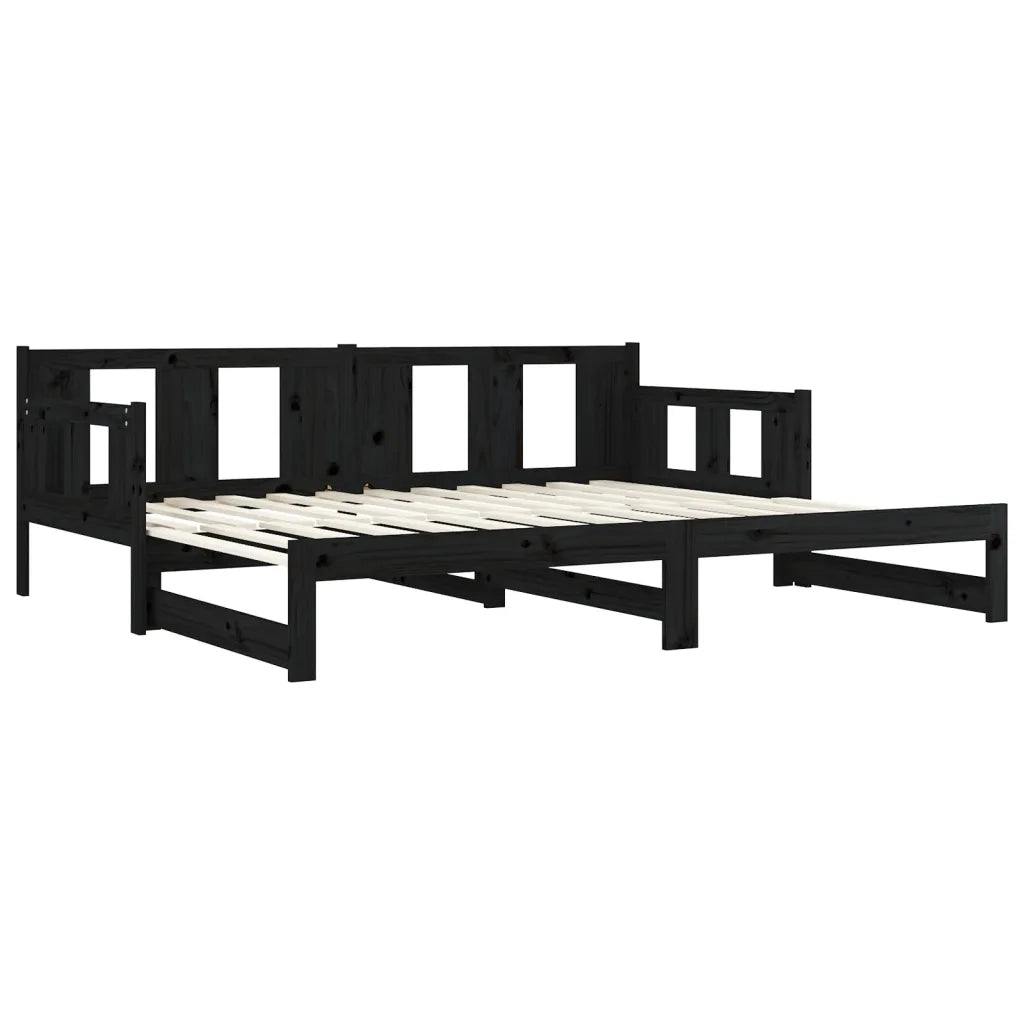 Letto singolo | Letto per adulti | Dormeuse Estraibile Nera in Legno Massello di Pino 2x(80x200)cm