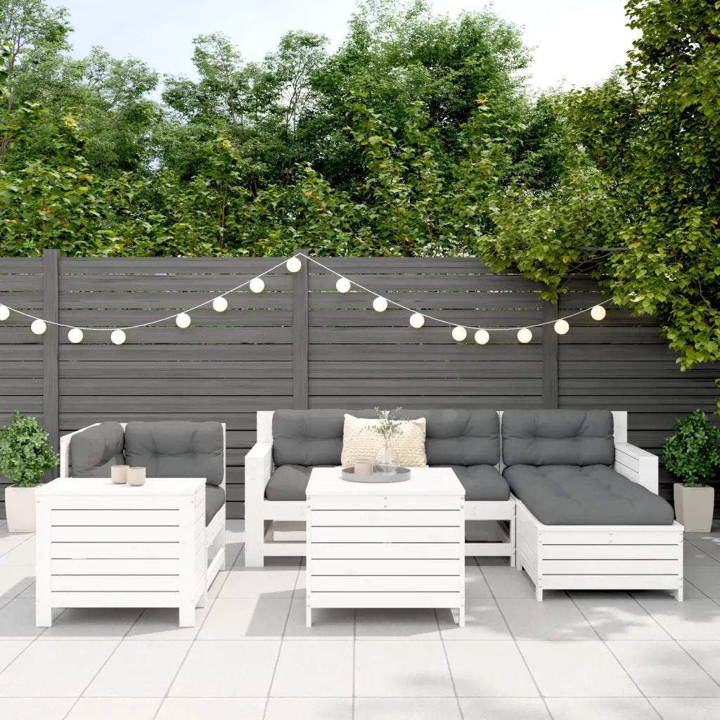 Set Divani da Giardino 7 pz Bianco in Legno Massello di Pino 3250509
