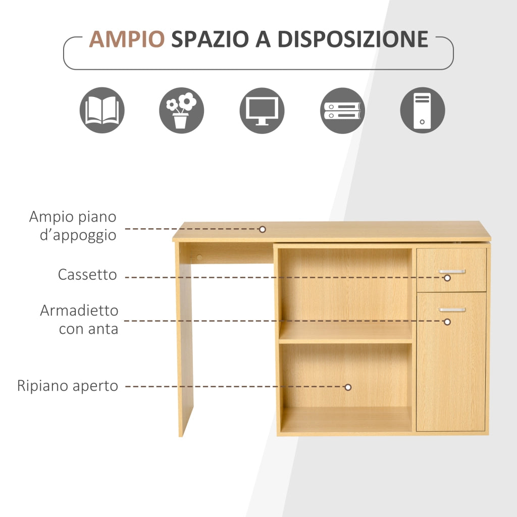 Scrivania per Computer con 2 Ripiani e 2 Cassetti ¨C Zephmum ¨C Rovere Legno 117x82x74 cm