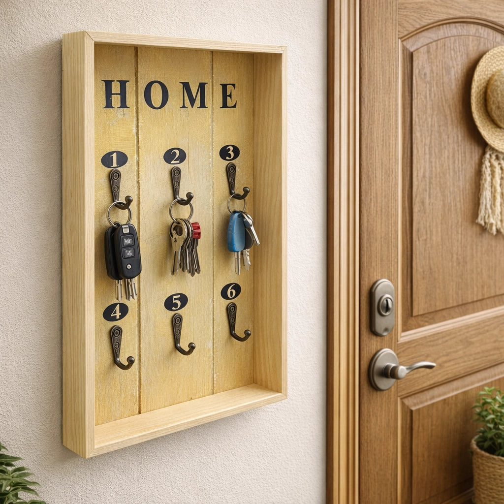 Cassetta Portachiavi in Legno da Parete con 6 Ganci – 20x30 cm | 07077