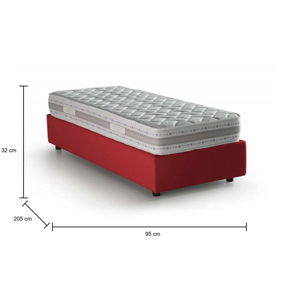 Letto singolo Abbi, Letto contenitore con rivestimento in tessuto, Made in Italy, Apertura laterale, con materasso cm 80x190 incluso, Rosso