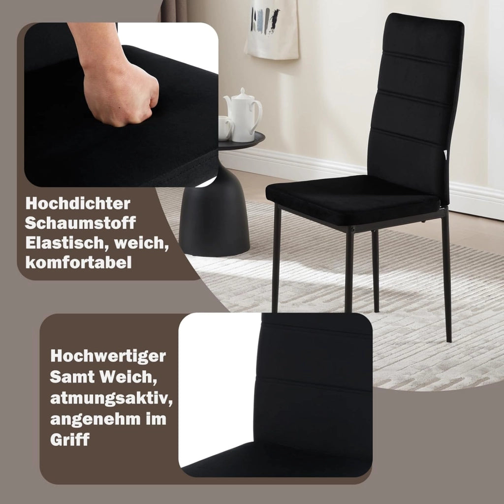 Sedie Sala da Pranzo Set di 4, Sedie da Cucina, Sedia da Pranzo con Schienale Alto, Senza Braccioli, per Soggiorno, Sala Reception, Sedie in Velluto con Gambe in Metallo, Nero, EZS47sz-4